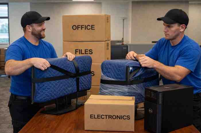 Office furniture wrapped for a move